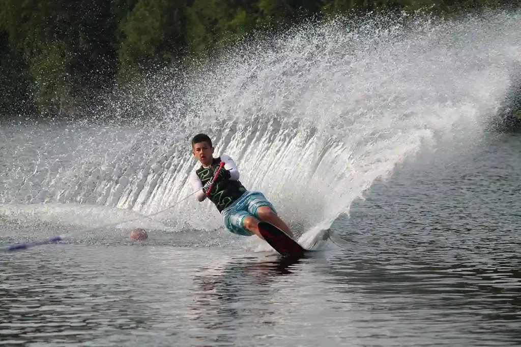 waterskiing and water boarding instruction at summer camp